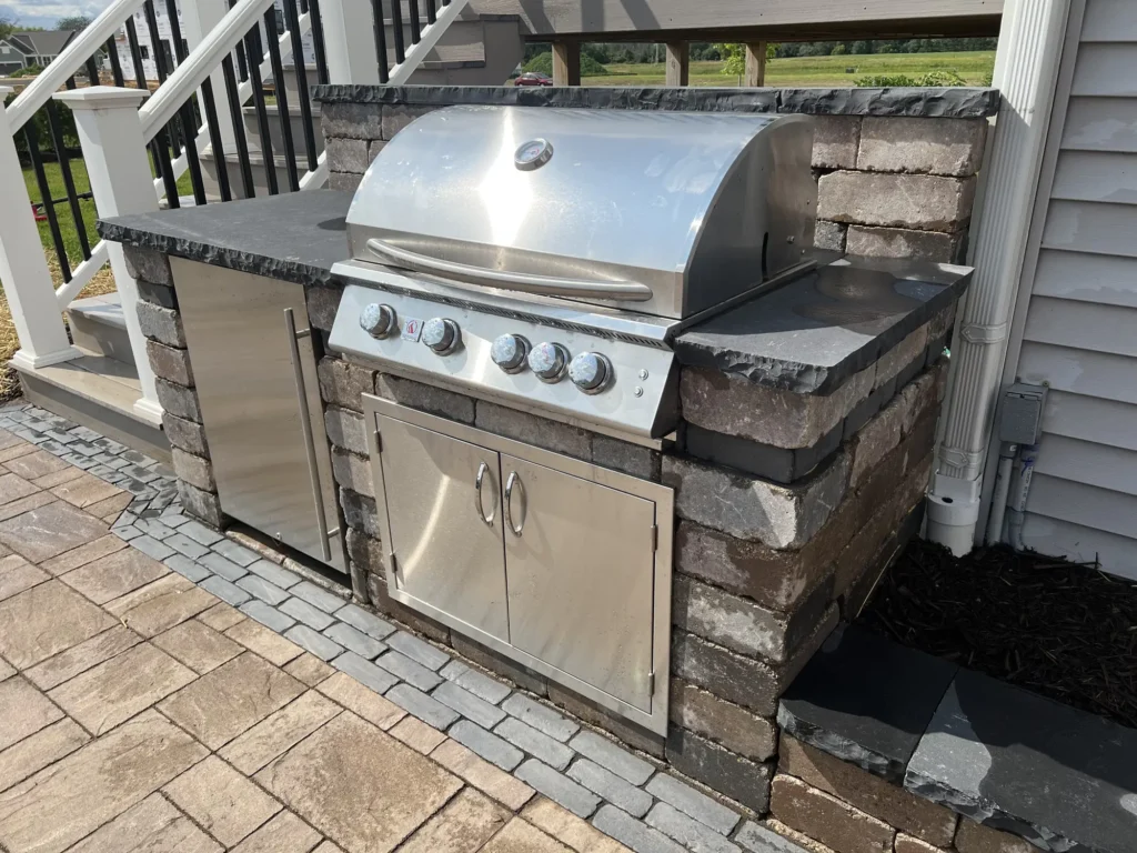 An image of stone steps built as part of a waukesha landcaping project